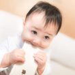 新しいスマートフォンを食べる赤ちゃん
